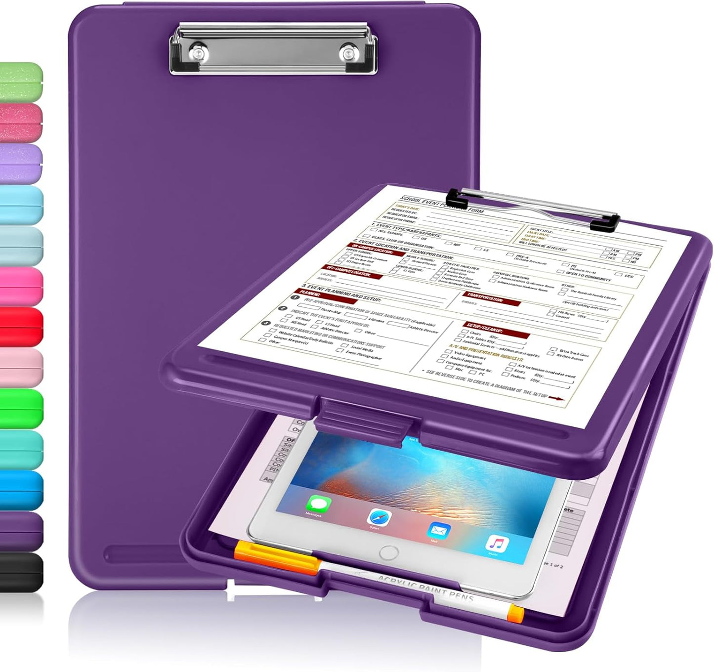 Sooez Clipboard with Storage, Plastic Storage Clipboards with Low Profile Clip, Nursing Clip Boards Foldable, Hanging Clipboard Case for Work, Teacher, Classroom Must Haves, Office School Supplies