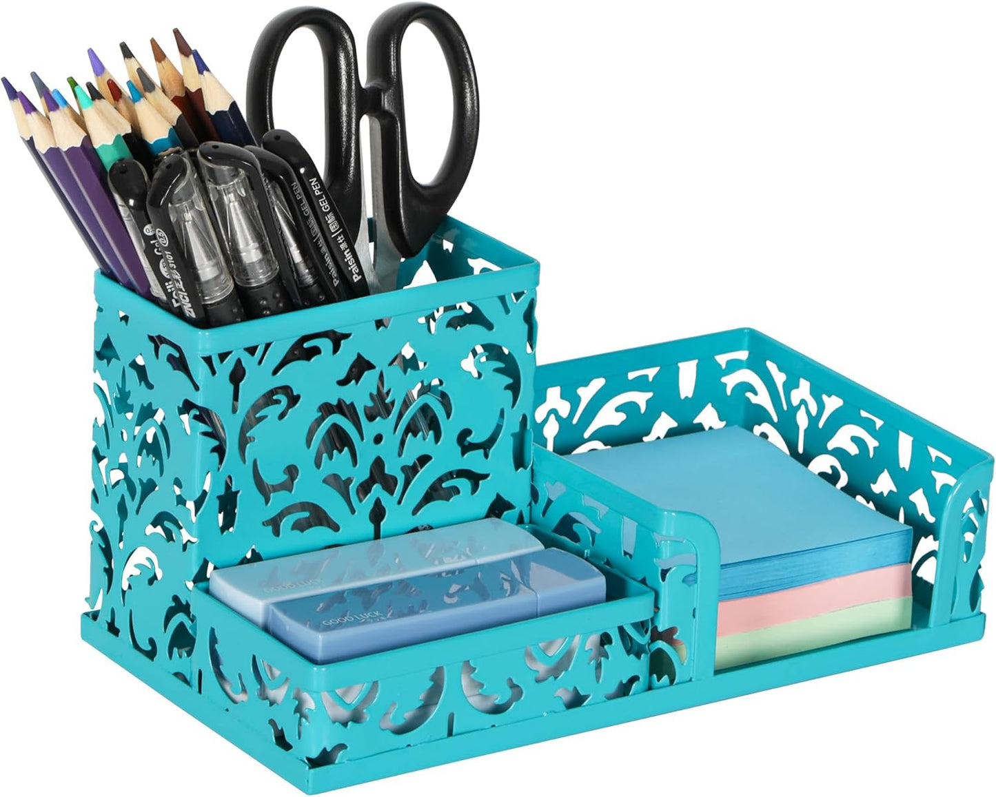 EasyPAG Desk Organizer with 3 Compartment for Pencil Sticky Note Holder and Office Accessories,White