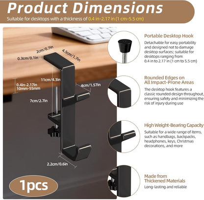 Desk Mount Bag Holder Hook Clamp,On Backpack Hanger Portable Desk Mount Headphones Holder for Reduce Desk Clutter Table Desk Table Hanging Storage (1 Pcs-Double Hook White)