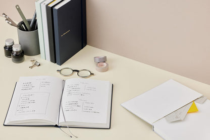Maruman Mnemosyne Lined Notebook- Vertical A5, 5.83" x 8.27", 70 Sheets / 140 Pages, 7mm College Ruled With Center Line Journal, Perforated Pages & Wire-Bound to Lay Flat, Black, Made in Japan - Colors B
