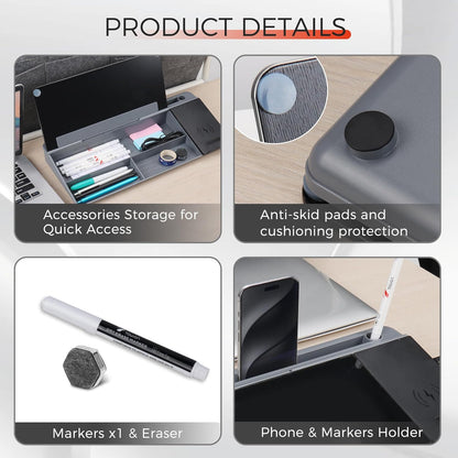 TOWON Small Compact Glass Desktop Whiteboard with Storage – 12 x 7 in Dry Erase Board for Desk, Home Office, School | Includes 5 Markers, Eraser & Holder | Space-Saving Organizer, Aesthetic Rose Gold