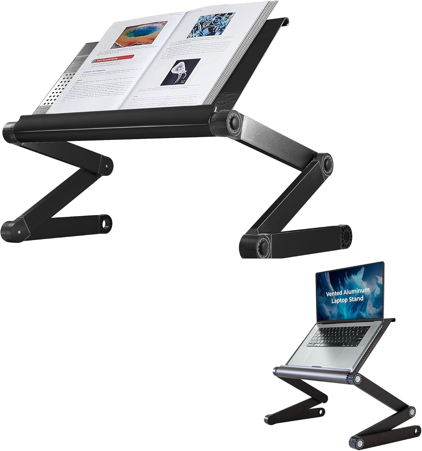 Uncaged Ergonomics Adjustable Book Holder, Tablet & Laptop Stand, Aluminum Portable Reading Stand for Textbooks & Cookbooks, Recipe Holder for Kitchen Counter, Black