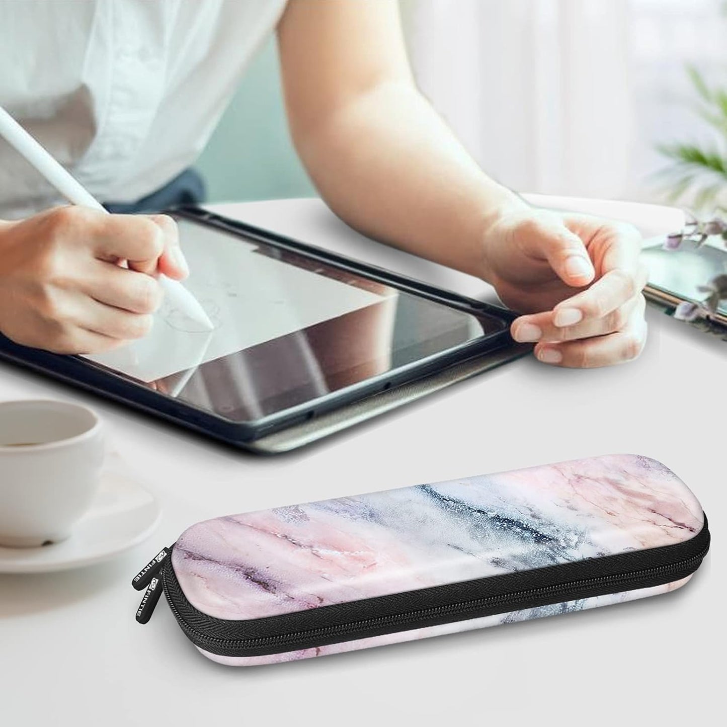 Fintie Holder Case for Apple Pencil Pro, Apple Pencil (USB-C / 1st / 2nd Generation), PU Leather Carrying Bag Sleeve Compatible with Pen, USB Cable, Samsung Stylus, Lilac Marble