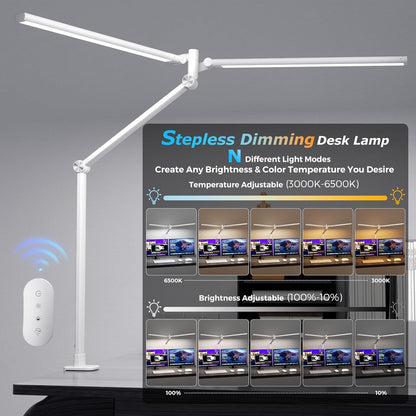 Airlonv LED Desk Lamp for Office Home, Eye-Caring Desk Light with Stepless Dimming Adjustable Flexible Gooseneck, 10W USB Adapter Desk Lamp with Clamp for Reading, Study, Workbench (Black)