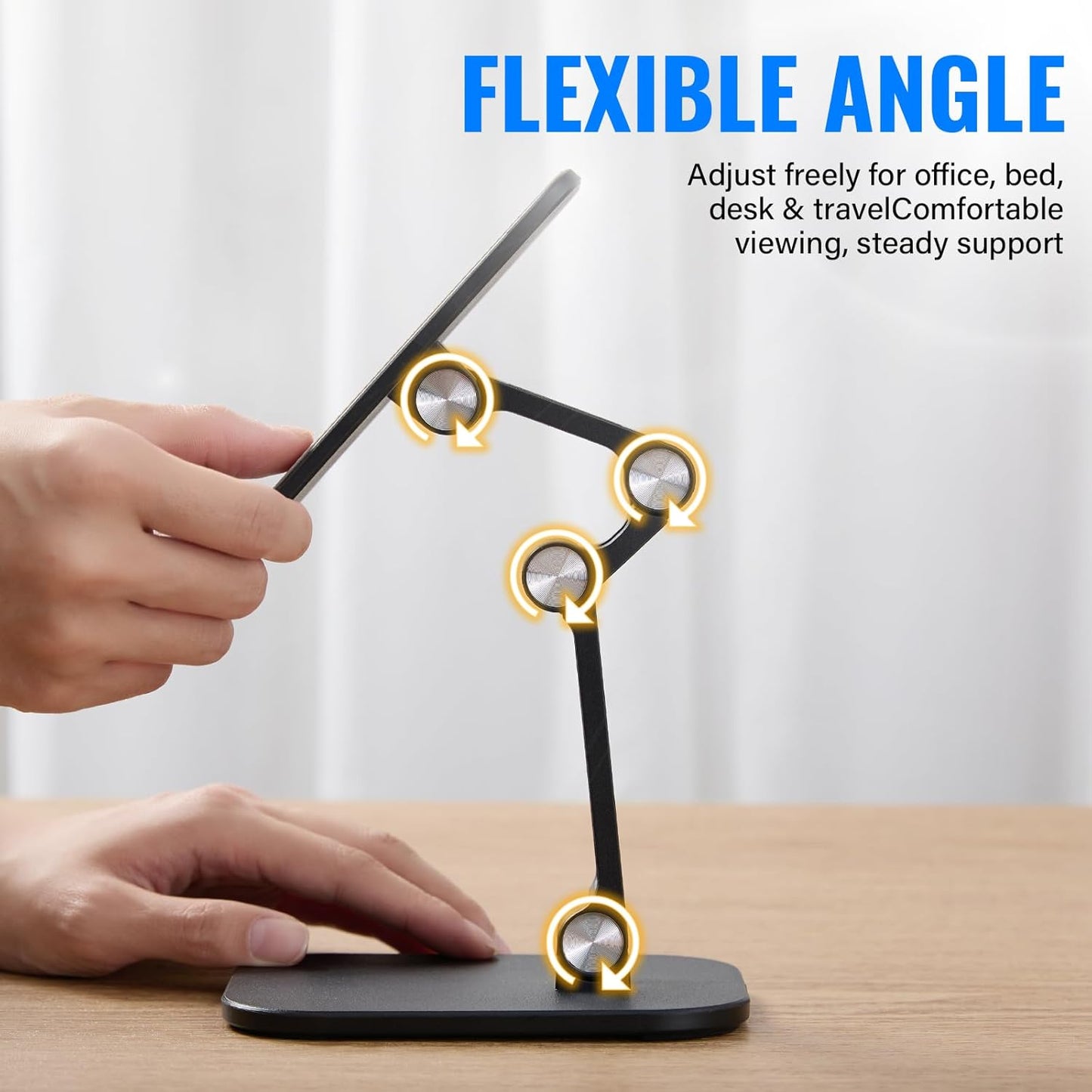 Foldable Desk Phone Stand, Adjustable Phone Holder, Heavy Non-Slip Base, Charging Hole, Thick Case Friendly Cradle for Most Smartphones, iPhone Samsung iPad Tablet Home Office Travel