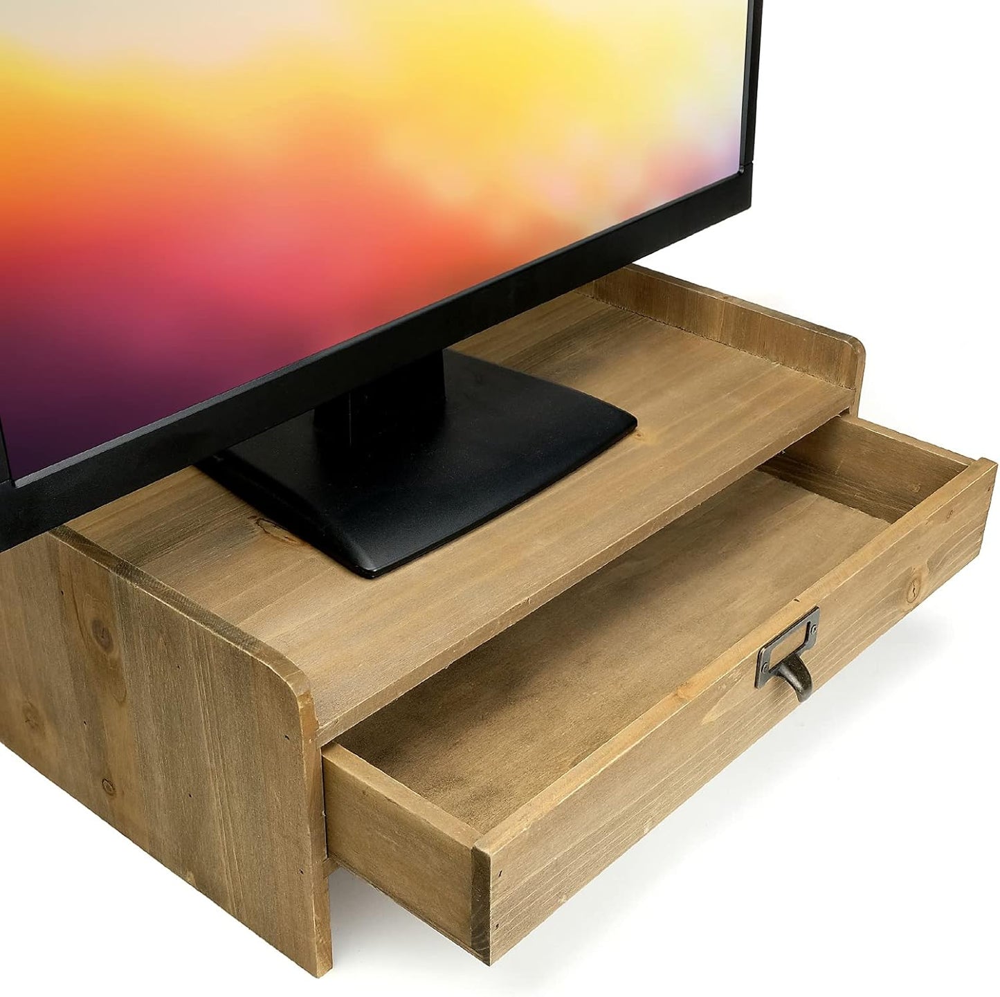 EXCELLO GLOBAL PRODUCTS Wooden Monitor Stand: Includes Drawer for Desktop Organization of Notebooks, Pens, Pencils & Office Supplies (White)