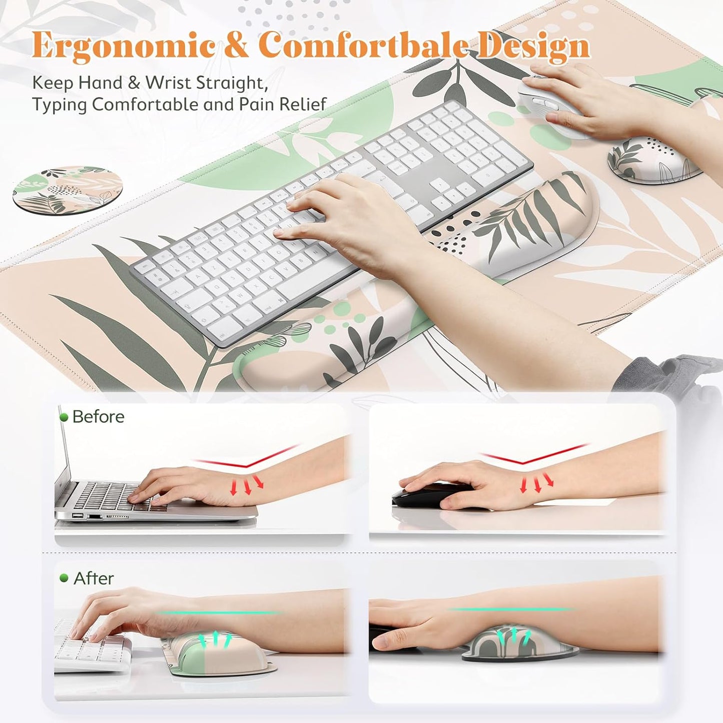 Gimars Upgrade Enlarge Silky and Superfine Fabric Gel Memory Foam Keyboard Wrist Rest Set, Ergonomic Keyboard Mouse Wrist Support for Typing Pain Relief, Comfort for Office, Gaming, Computer, Black