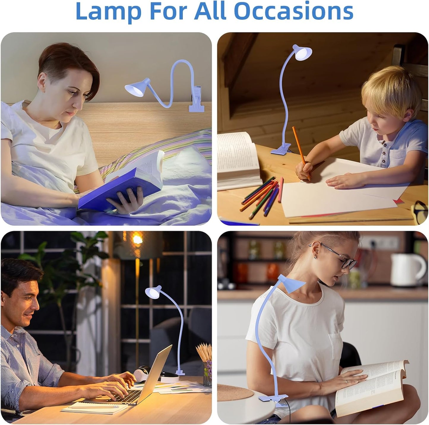 Clip on Light LED Reading Light for Books in Bed, Eye Care Dimmable Reading Lamp 3 Color & 10 Brightness Levels Flexible Clip on Lamp Reading Light for Bed Headboard Bedside Dorm Desk Table - Black
