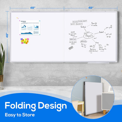 Magnetic White Board Dry Erase Board for Wall，72" x 40" Wall-Mounted Aluminum Frame Marker Board, Foldable Portable Whiteboard with a Long Pen Tray for School, Classroom, Office & Home