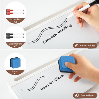 VUSIGN Small Dry Erase Board with Storage, 6.8" x 15.8" Glass Desk Whiteboard, Desk Board with Computer Keyboard Stand & Built-in Drawer, Includes 4 Markers, 1 Eraser for Office, Home, School