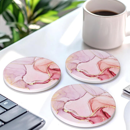 Coasters Set of 6, Navy Blue Marble Abstract Round Ceramic Coasters with Holder, Best Absorbent Drink Coaster Set, Coffee Table Decor for Home Decor House Warming Gifts New Home
