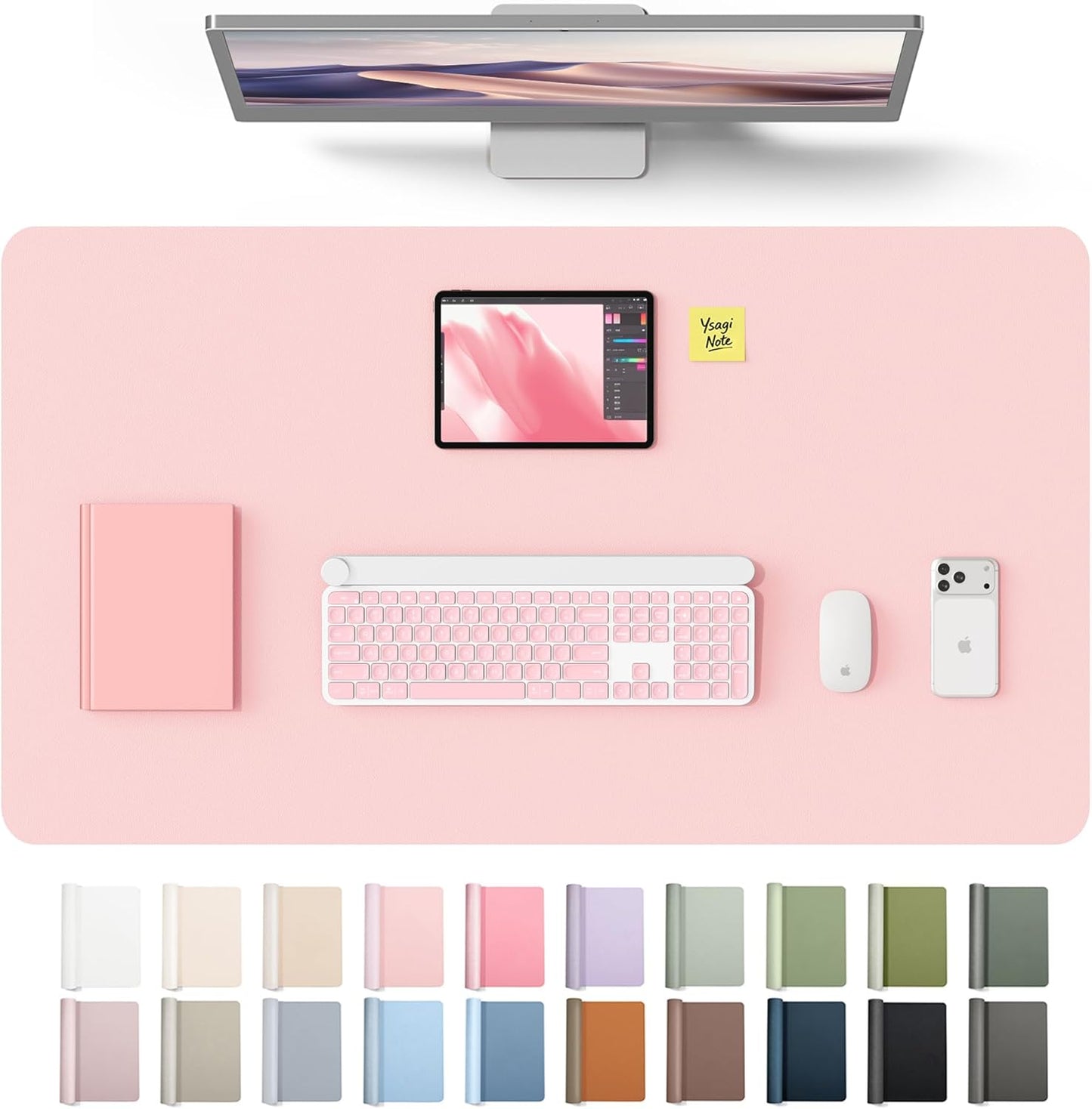 YSAGi Leather Desk Pad Protector, Office Desk Mat, Large Mouse Pad, Non-Slip PU Leather Desk Blotter, Waterproof Laptop Desk Writing Pad for Office and Home (23.6" x 13.8", Eggshell) - Colors B