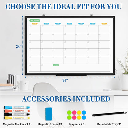 WALGLASS Weekly Dry Erase Calendar Whiteboard for Wall, 24" x 18" Double-Sided Weekly Planner White Board with Notes, Daily Tracker, Aluminum Framed Hanging & Wall Mount for Home, Office, School