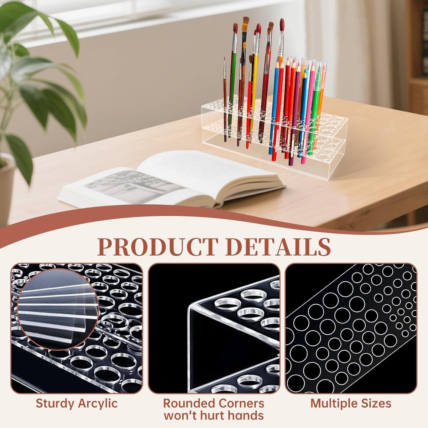 Acrylic Paint Brush Holder 105 Holes Clear Paintbrush Holder Organizer Artist Brush Holder Paint Brush Stand Rack for Pens Pencils Artist