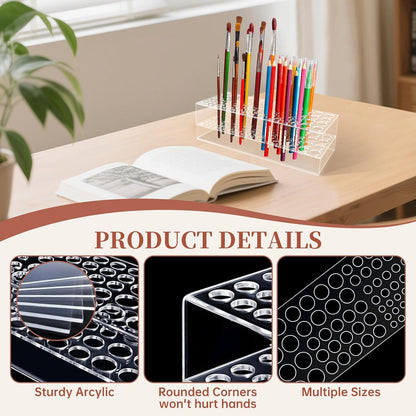 Acrylic Paint Brush Holder 105 Holes Clear Paintbrush Holder Organizer Artist Brush Holder Paint Brush Stand Rack for Pens Pencils Artist