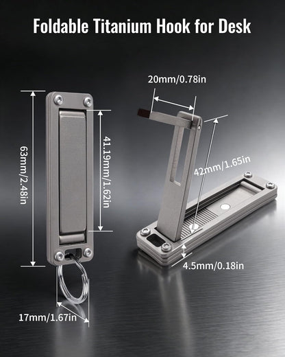 sayram ST5 Titanium Purse Hook for Table – Foldable Bag Hanger with Anti-Slip Arm – Portable Handbag Holder for Dining, Office, and Travel (Black)