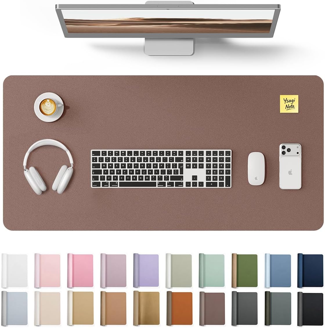 YSAGi Leather Desk Protector, Office Mat, Large Mouse Mat, Non-Slip PU Leather Blotter, Laptop Desk Mat, Waterproof Writing Pad for Office and Home (Black, 31.5" x 15.8") - Colors B