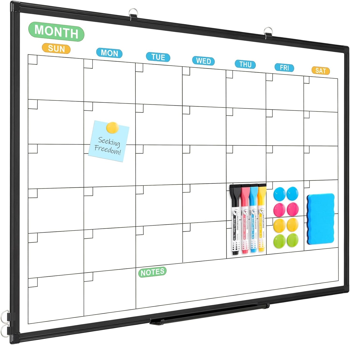 WALGLASS Weekly Dry Erase Calendar Whiteboard for Wall, 24" x 18" Double-Sided Weekly Planner White Board with Notes, Daily Tracker, Aluminum Framed Hanging & Wall Mount for Home, Office, School