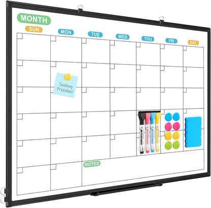 WALGLASS Weekly Dry Erase Calendar Whiteboard for Wall, 24" x 18" Double-Sided Weekly Planner White Board with Notes, Daily Tracker, Aluminum Framed Hanging & Wall Mount for Home, Office, School