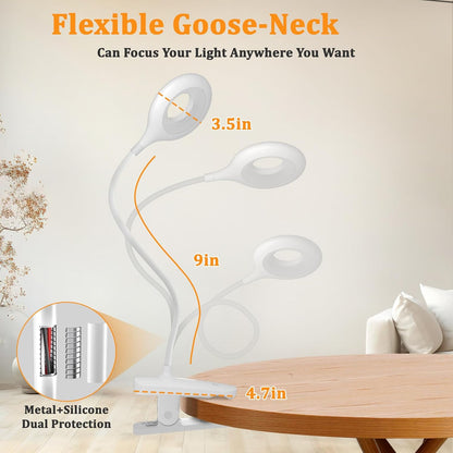 Clip on Light Rechargeable with Large Clamp, Battery Operated Bed Headboard Reading Lamp - 5 Colors 5 Brightness, Flexible Arm Book Light at Night for Kids Desk Bunk Metal Bed Frame (Black)