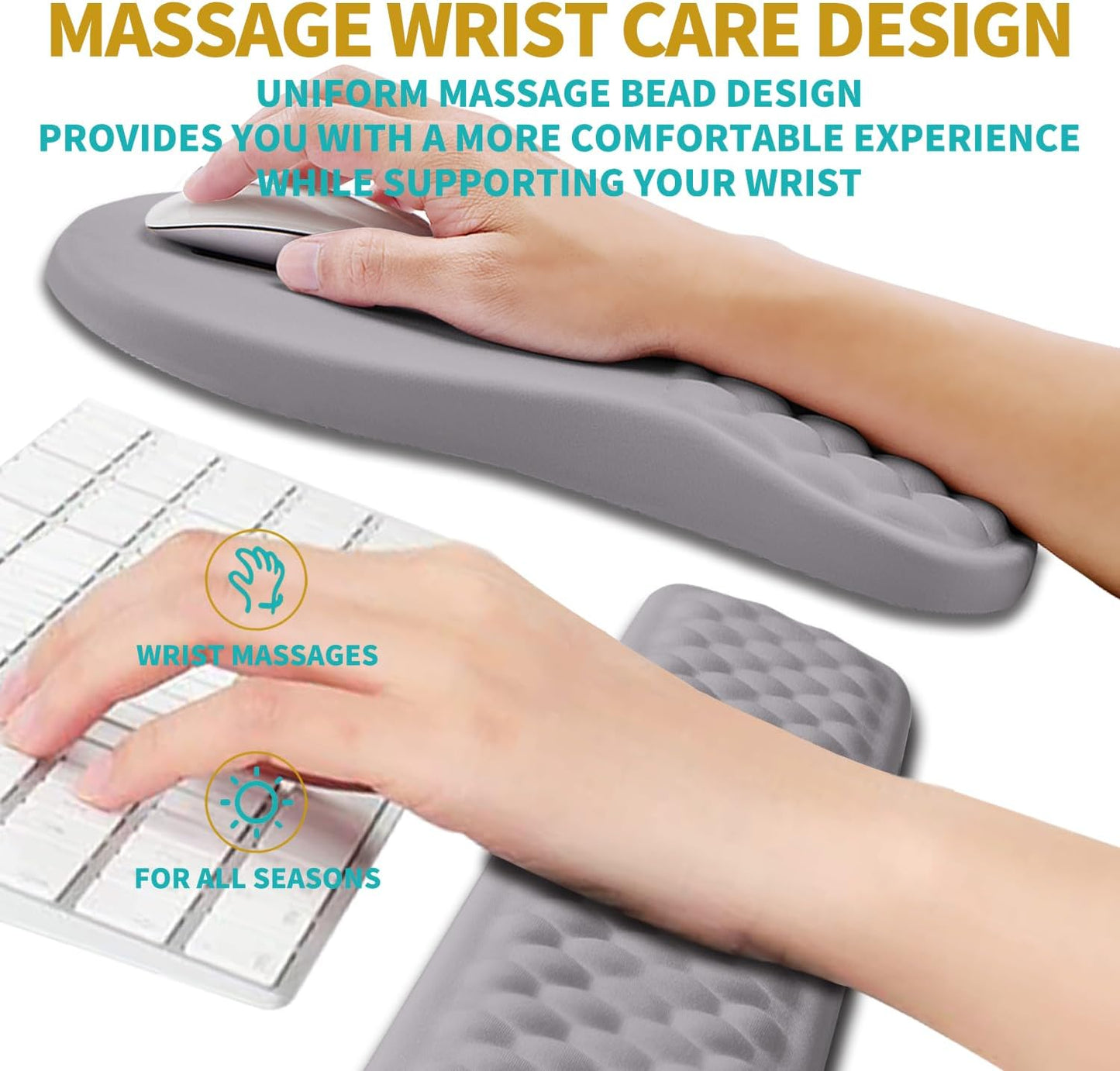 Hokafenle 2 in 1 Ergonomic Mouse Pad Wrist Support & Wrist Rest for Computer Keyboard Set, with Relieve Carpal Tunnel Pain Massage Bulge and Full Memory Gel Design (2In1 Set, Black)