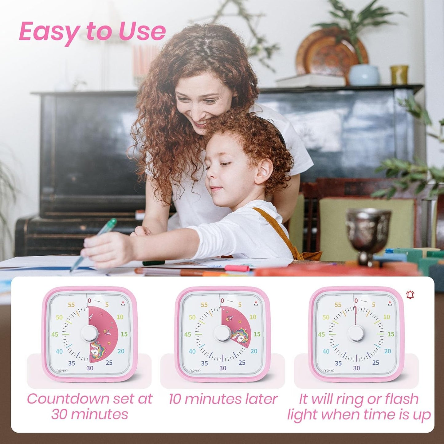 Yunbaoit Visual Timer with Protective Case, Rainbow Disk 60 Minute Countdown Timer for Kids and Adults, Silent Time Management Tool(Blue Rainbow)