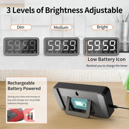 VOCOO Digital Kitchen Timer with 7.8” Extra Large Display, Magnetic LED, with 3 Brightness, 4 Alarms and 3 Volume Levels, Battery Powered Countdown Count Up Timer for Cooking, Classroom, Home Gym