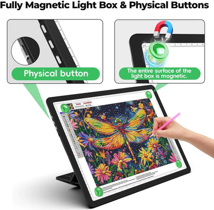 Zocelight Rechargeable A3 Light Board with Built-in Stand & Bag,Super Bright Magnetic Light Box for Tracing,Wireless Light Pad for Diamond Painting,Side Buttons,LED Light Table for Drawing,Sketching