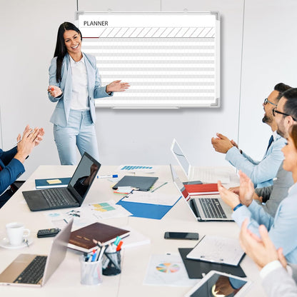 Lincia Aluminum Frame Dry Erase Board with Lines, Double Sided Wall-Mounted Whiteboard for Scheduling, to Do Lists & Weekly Planning, Reusable Calendar for Home & Work(Project Planning Board,24"x18")