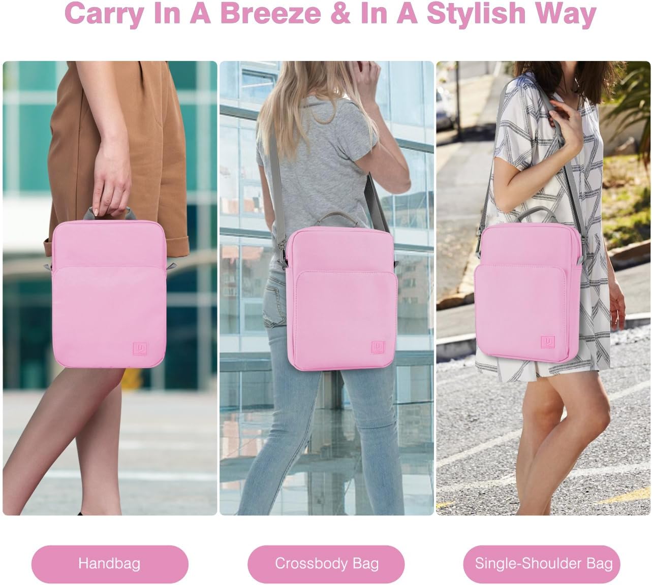 Dadanism 9-11 Inch Tablet Sleeve Bag Carrying Case with Shoulder Strap for iPad (A16) 11", iPad 10th Gen 10.9", iPad Air M4/Pro M5 11", iPad 9/8/7th 10.2", Galaxy Tab A11+ Plus 11", Cloudy Pink