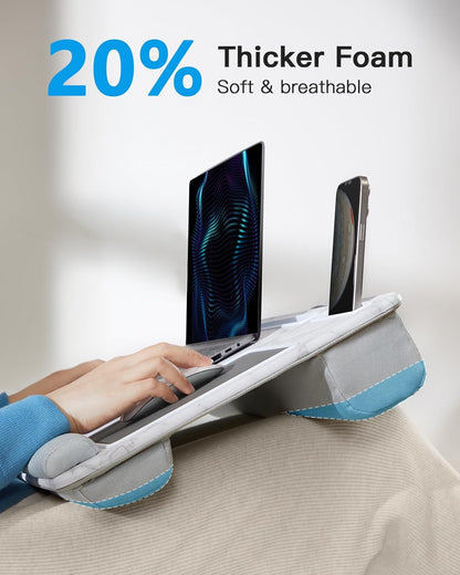 HUANUO Lap Desk - Fits up to 17 inches Laptop Desk, Built in Mouse Pad & Wrist Pad for Notebook, Laptop, Tablet, Lap Stand with Tablet, Pen & Phone Holder, Wood Grain
