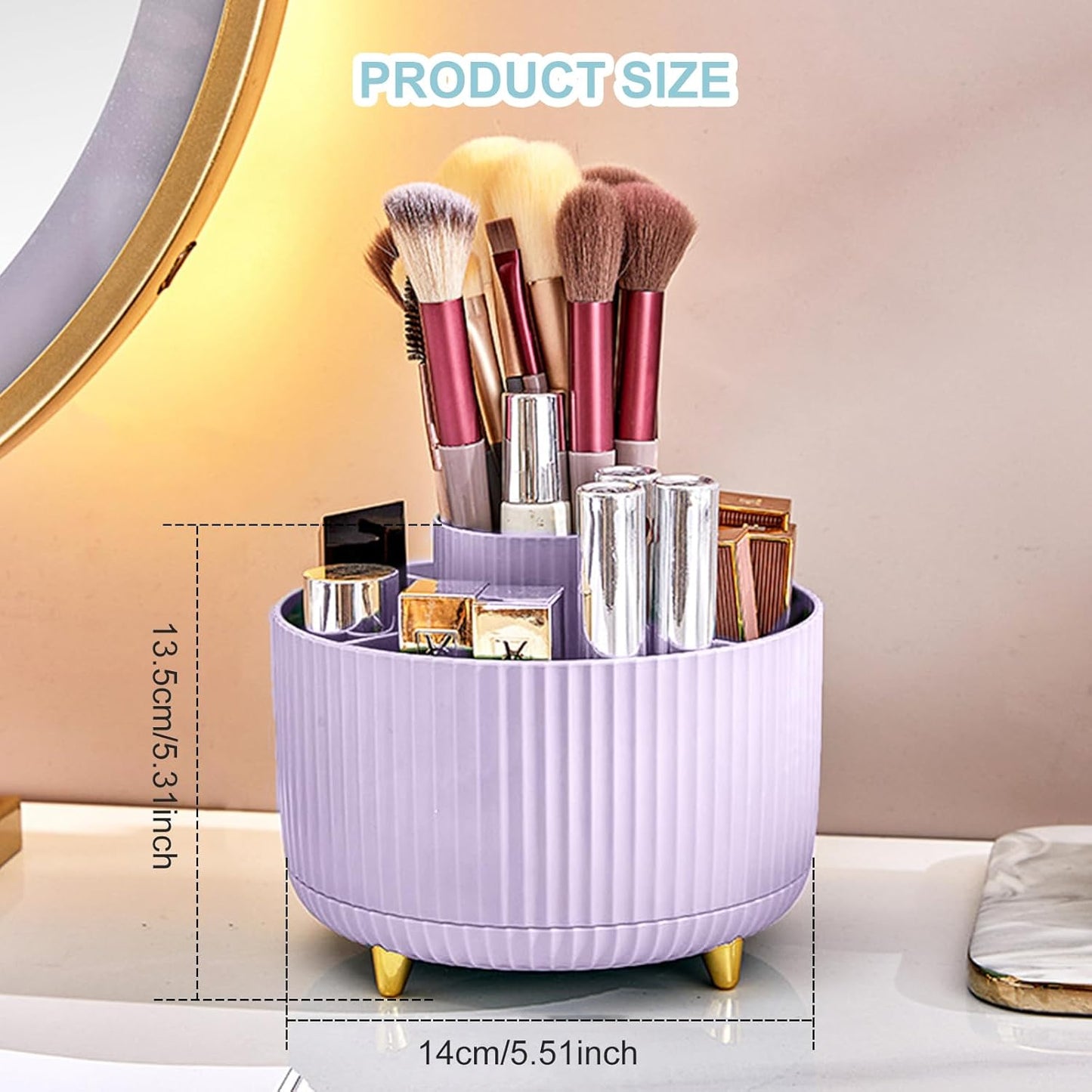 Cayxenful Pencil Holder For Desk,5 Slots 360°Degree Rotating Desk Organizers And Accessories,Desktop Storage Stationery Supplies Organizer, Cute Pencil Cup Pot For Office, School, Home (C-Blue)