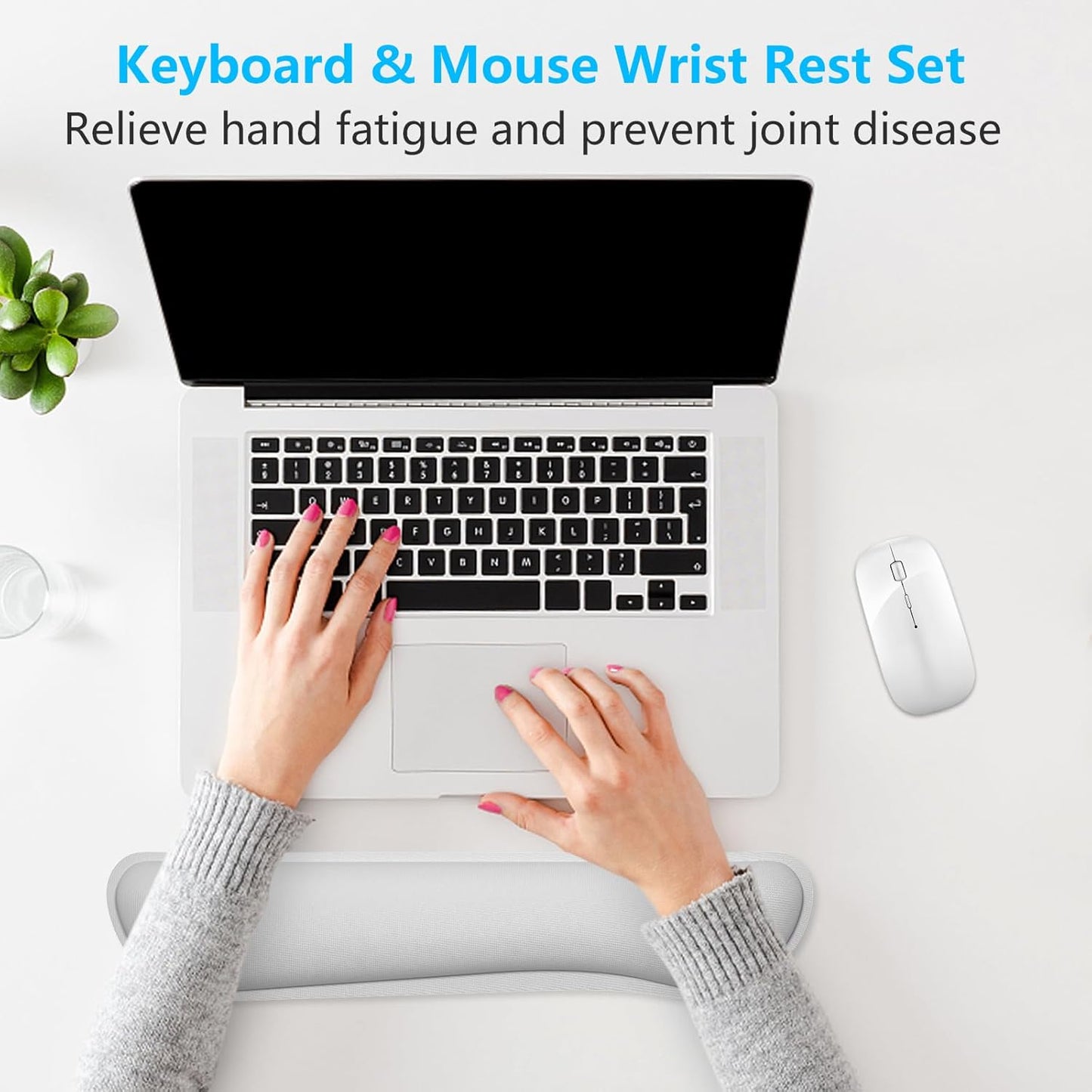 Dapesuom Enlarge Keyboard Wrist Rest, Memory Foam Keyboard Wrist Cushion for Computer Desk Mats Support, Pain Relief Ergonomic Mouse Pad Rests with Non-Slip Base for Gaming, Laptop, Radiant Orchid