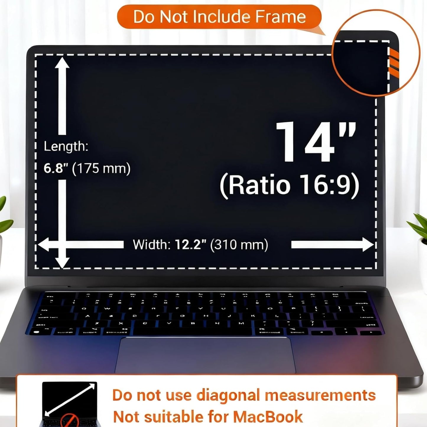Magnetic Laptop Privacy Screen 14 Inch 16:9, Removable Laptop Privacy Shield Filter Screen Protector Anti Blue Light Glare Anti Spy Compatible with Chromebook HP Pavilion Lenovo Thinkpad Dell Asus