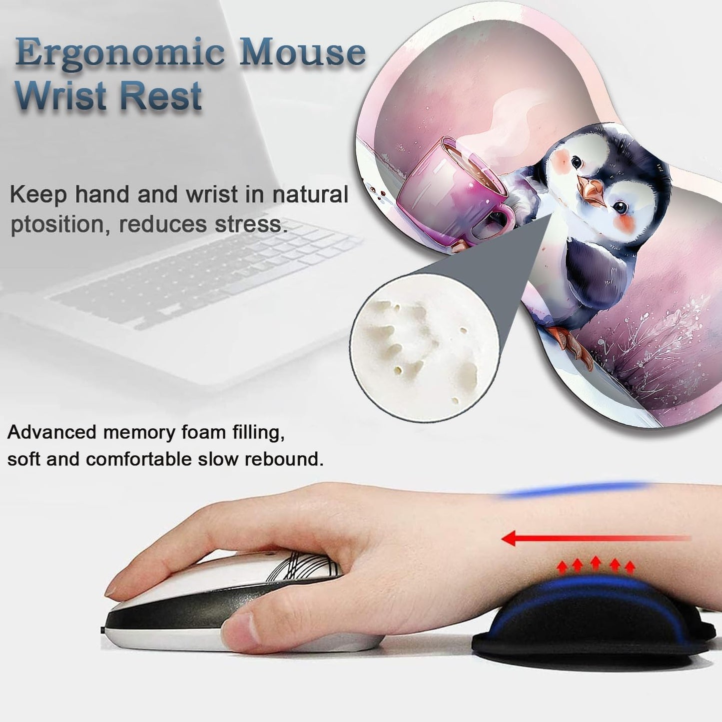 Mouse Wrist Rest and Keyboard Wrist Rest Pad Set, Non-Slip Rubber Base Smooth Surface Ergonomic Gaming Mouse Pad for Easy Typing and Pain Relief, Antique Blue Wood Grain Dog Paw + Coaster
