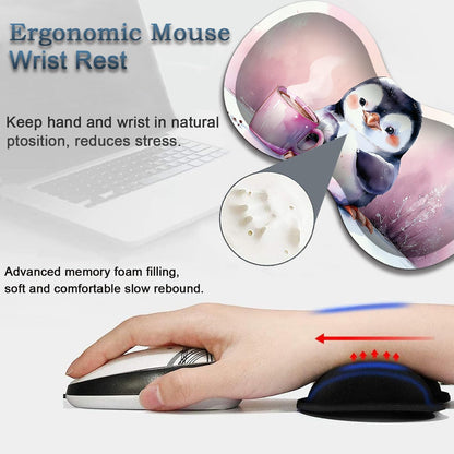 Mouse Wrist Rest and Keyboard Wrist Rest Pad Set, Non-Slip Rubber Base Smooth Surface Ergonomic Gaming Mouse Pad for Easy Typing and Pain Relief, Antique Blue Wood Grain Dog Paw + Coaster