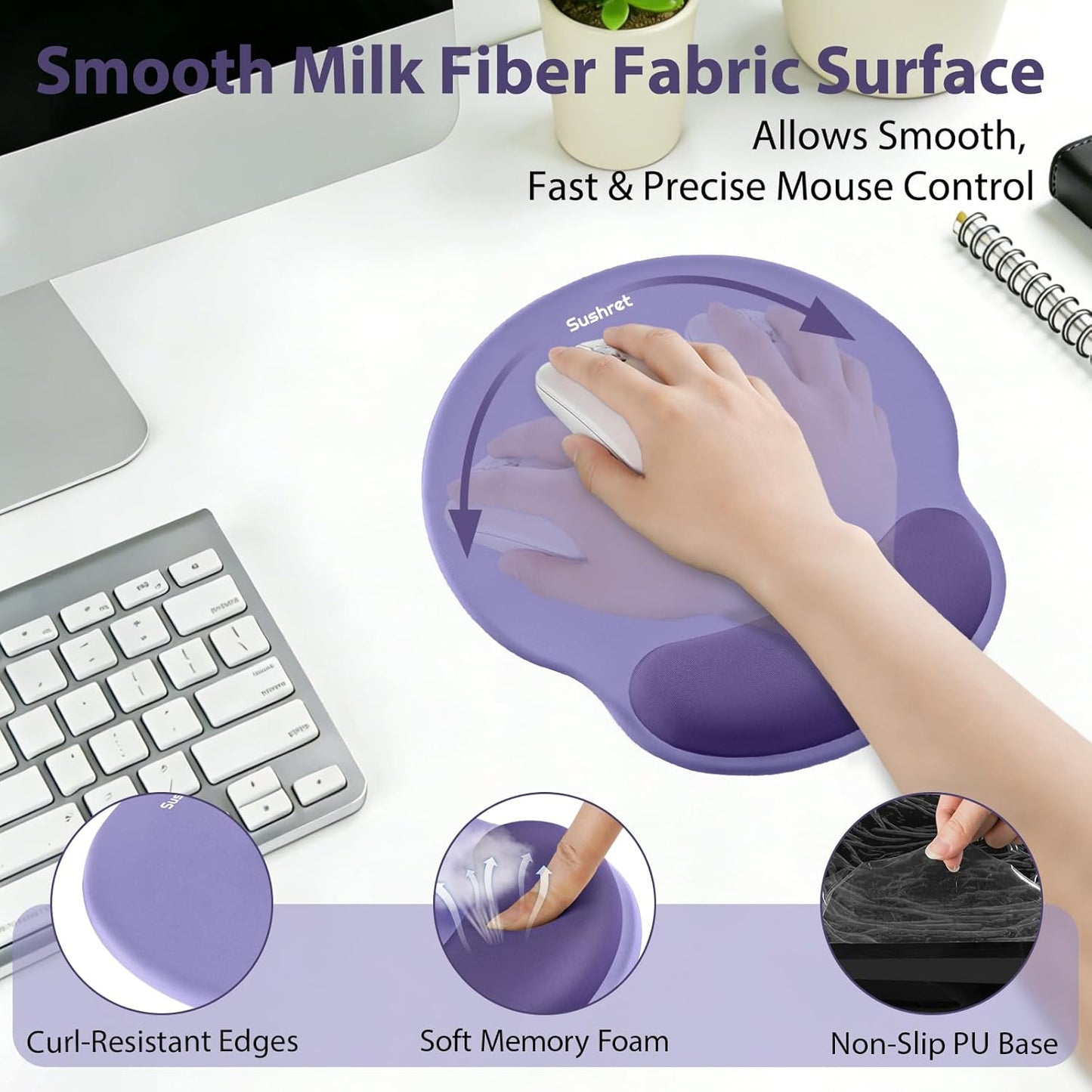 Sushret Mouse Pad and Keyboard Wrist Rest, 3-in-1 Gel Memory Foam Ergonomic Mouse Pad with Wrist Rest Set,Gaming Mousepad Arm Cushion Support for Computer Office Desk Accessories Cute Setup,Sage Green