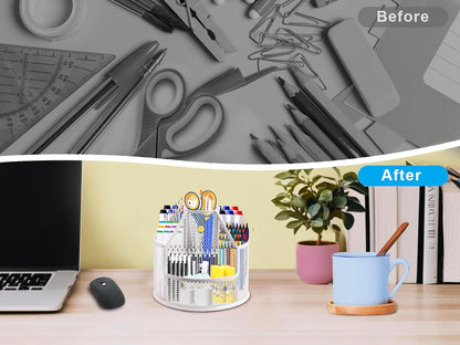 Pencil Holder, Rotating Desk Organizer, Metal Pen Organizer Mesh Pen Holder Office Desk Accessories Cute Office, School, Home,Art Suppliers (Black)