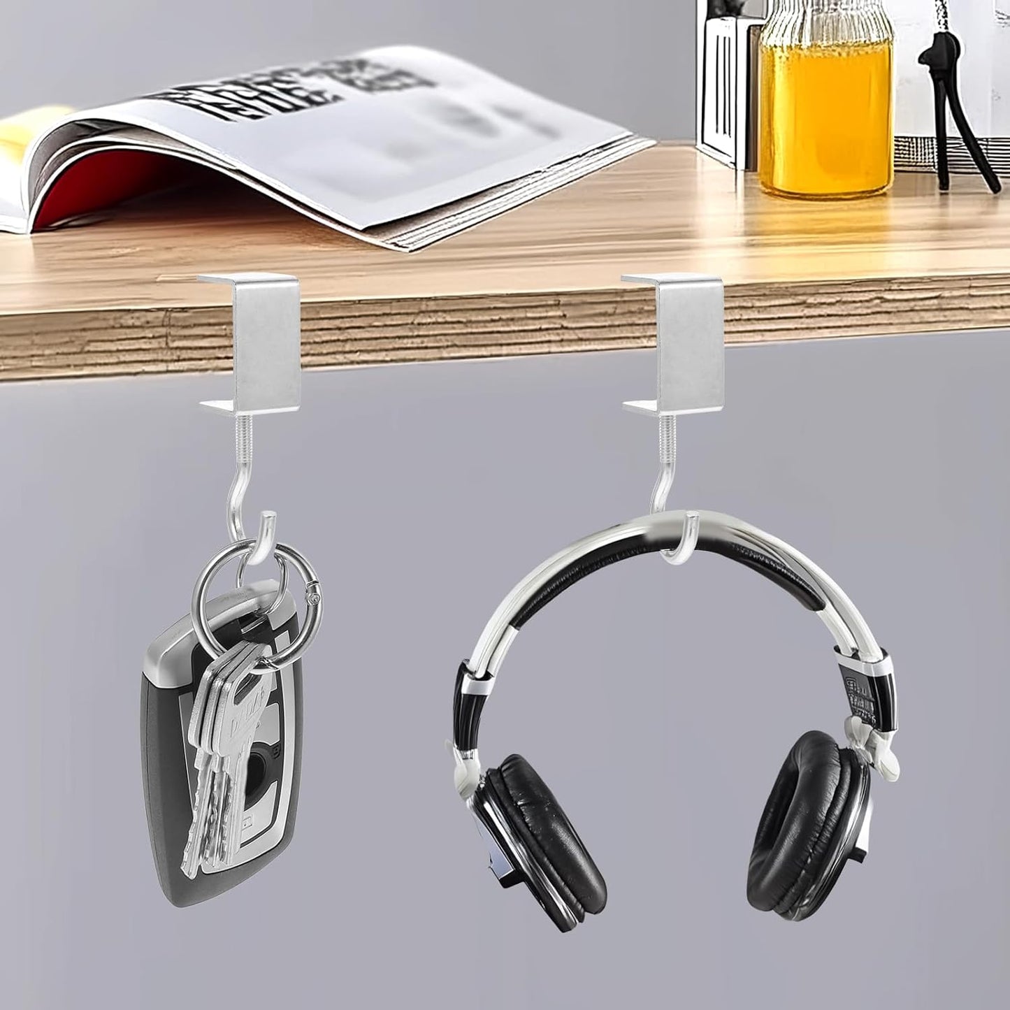 cobee Clamp-On Under Desk Hooks, Desk Mount Hanging Bag Holder Metal Hook Adjustable Headphones Clamp Organizer Portable Purse Hanger Clip Reduce Desk Clutter Table Desk Under Counter (4 Pcs, Black)