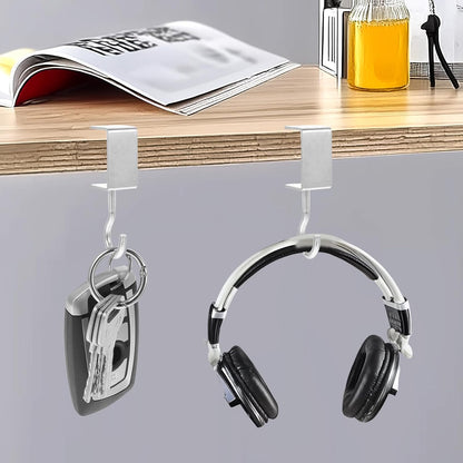 cobee Clamp-On Under Desk Hooks, Desk Mount Hanging Bag Holder Metal Hook Adjustable Headphones Clamp Organizer Portable Purse Hanger Clip Reduce Desk Clutter Table Desk Under Counter (4 Pcs, Black)