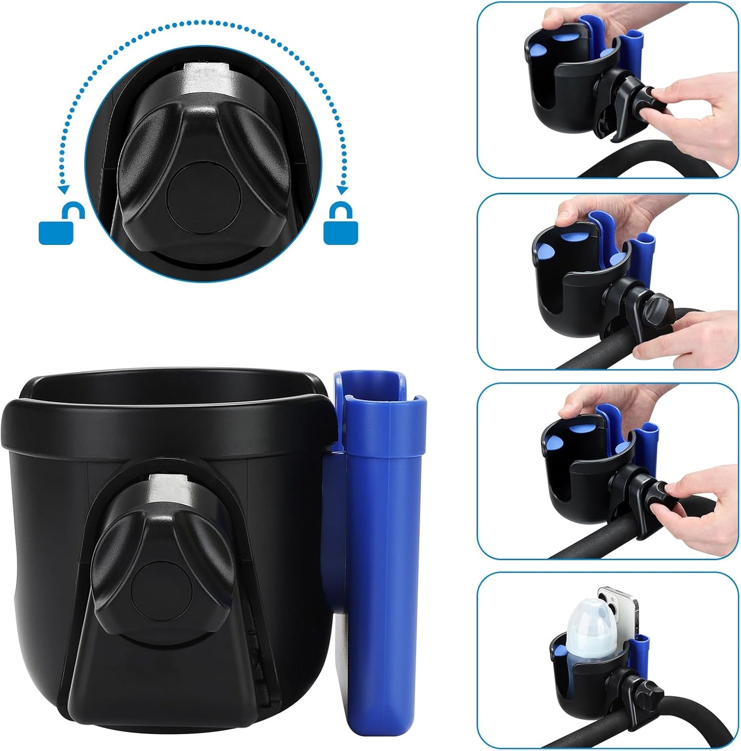 Accmor 2-in-1 Walker Cup Holder with Phone Holder, Wheelchair Cup Holder, Rollator Cup Holder, Cup Phone Holder for Walker, Wheelchair, Rollator, Mobility Scooter