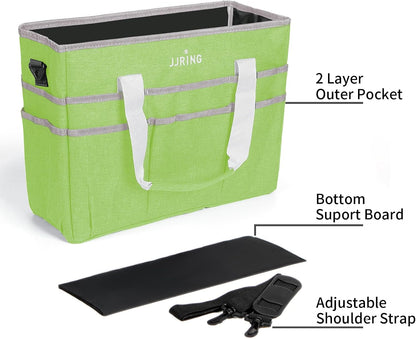JJRING Craft Organizer Tote Bag for Art Storage, Caddy with Multiple Pockets, Bluish Green Sewing Bag for Scrapbooking, School, Medical, and Office Supplies