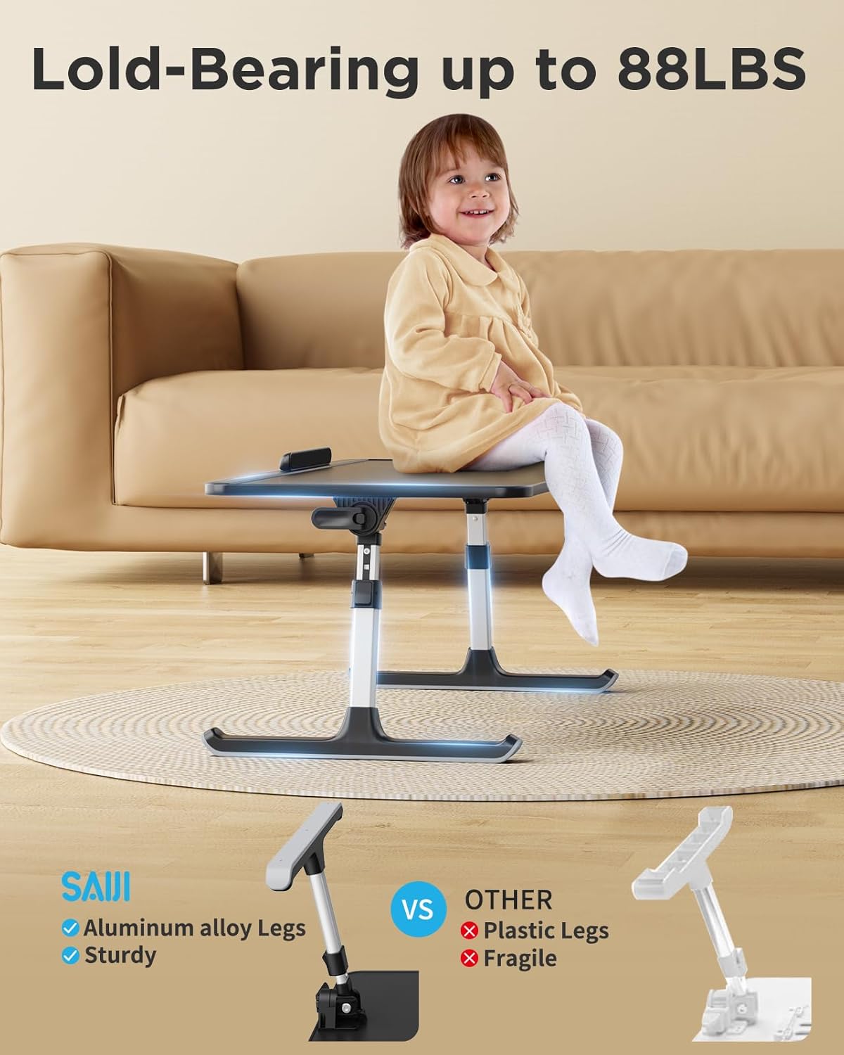 SAIJI Leather Lap Desk Laptop Bed Tray Table, Adjustable Laptop Stand for Bed, Portable Lightweight Standing Desk for Writing Eating Reading Couch Sofa Floor for Adults Kids (20.5"*11.8",Gray)