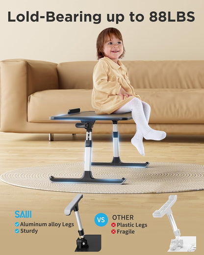 SAIJI Leather Lap Desk Laptop Bed Tray Table, Adjustable Laptop Stand for Bed, Portable Lightweight Standing Desk for Writing Eating Reading Couch Sofa Floor for Adults Kids (20.5"*11.8",Gray)