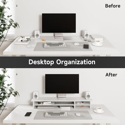 Fenge Monitor Stand, Dual Monitor Riser, 42.5inch Large Desk Computer Monitor Stand Riser with Drawer, 2 Tier Wood & Acrylic Desktop Organizer for Computer, Laptop, Printer, TV Screen Riser