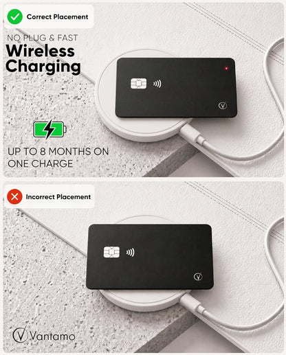Vantamo Ultra-Thin Wallet Tracker Card, Apple MFi Certified, IP68 Waterproof Bluetooth Smart Card Wallet Tracker & Passport, Works with Apple Find My, Wireless Charging, iOS Only