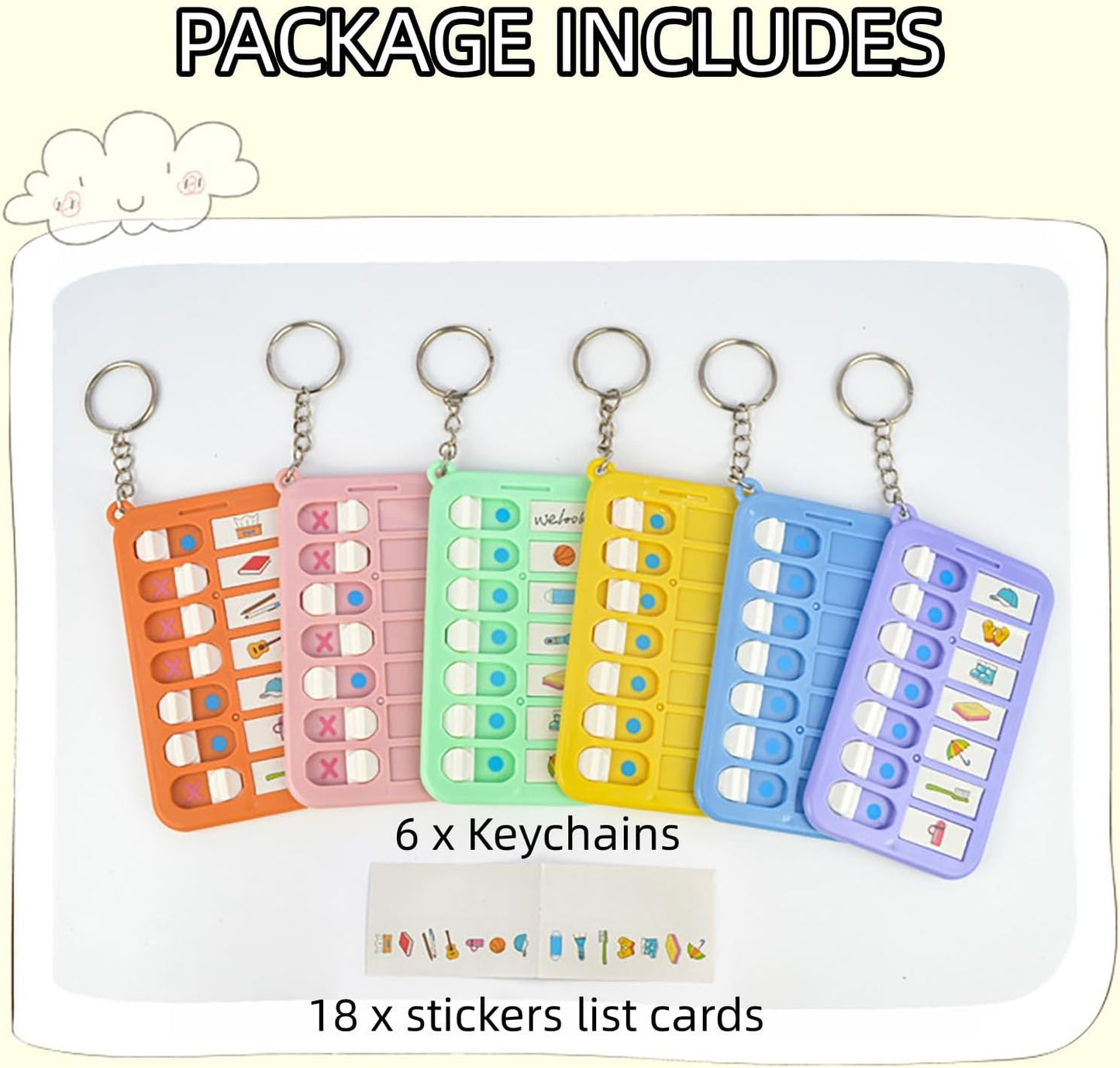 Chore Planning Chart Key Chains 6Pcs Chore Schedule Key Rings Daily Weekly Memo Checklist Boards with 18pcs List Cards Stickers for Kids Adults Habit and Behavior Planner Tracker