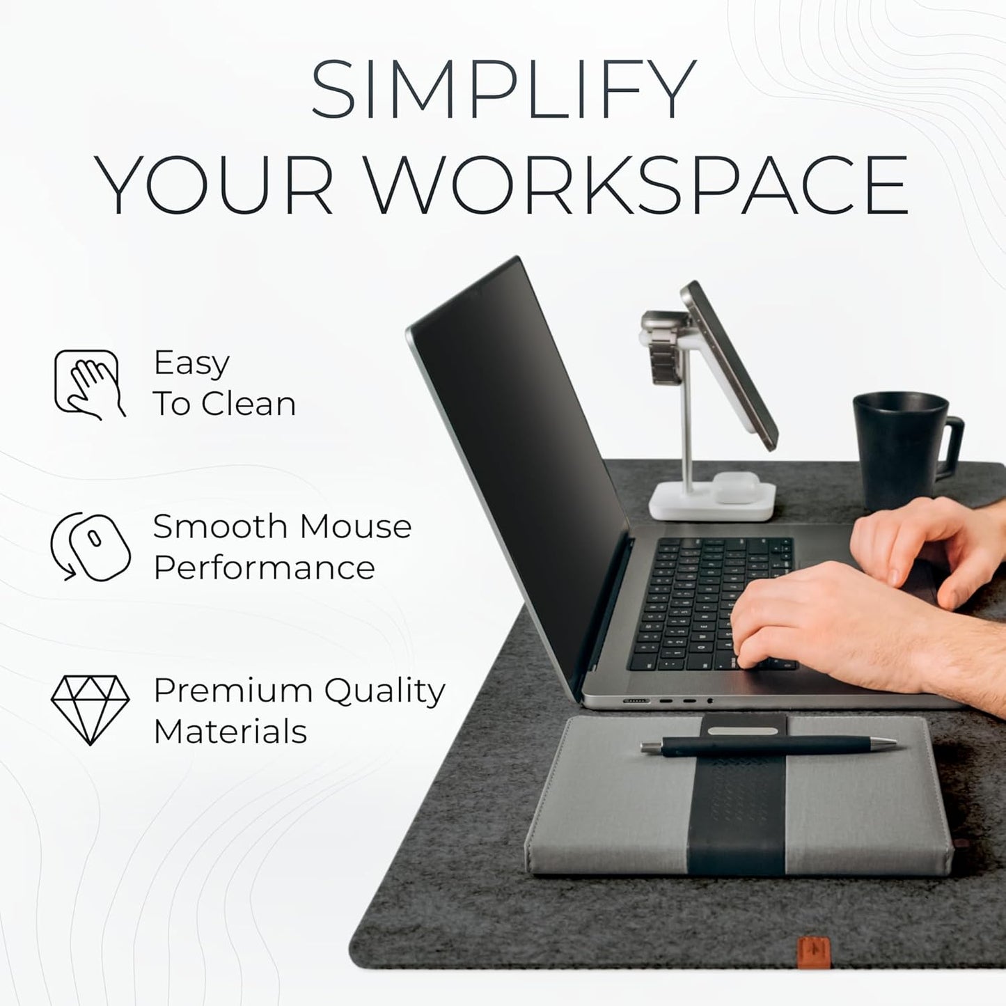 Nordik Large Felt Desk Mat – Stone Oat Beige – 35 x 17 inch – Computer Desk Mat – Keyboard and Mouse Pad – Large Desktop Felt Pad