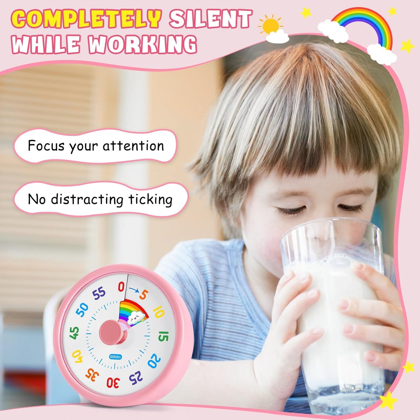 HIPPIH Visual Timer for Kids, 60 Minute Countdown Timers for Classroom Kitchen Office, Rainbow Disk Desk Timer Clock with Silent Operation, Pomodoro Timer Time Management Tools for Toddler ADHD Blue