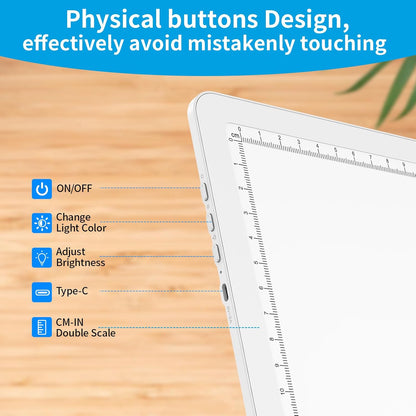 Phylosal Magnetic A3 Light Pad with Bag, Super Bright Light Box with Side Button, Diamond Art Light Board, Lightbox for Tracing and Drawing, USB Power Light Table for Sketching, Weeding Vinyl (White)